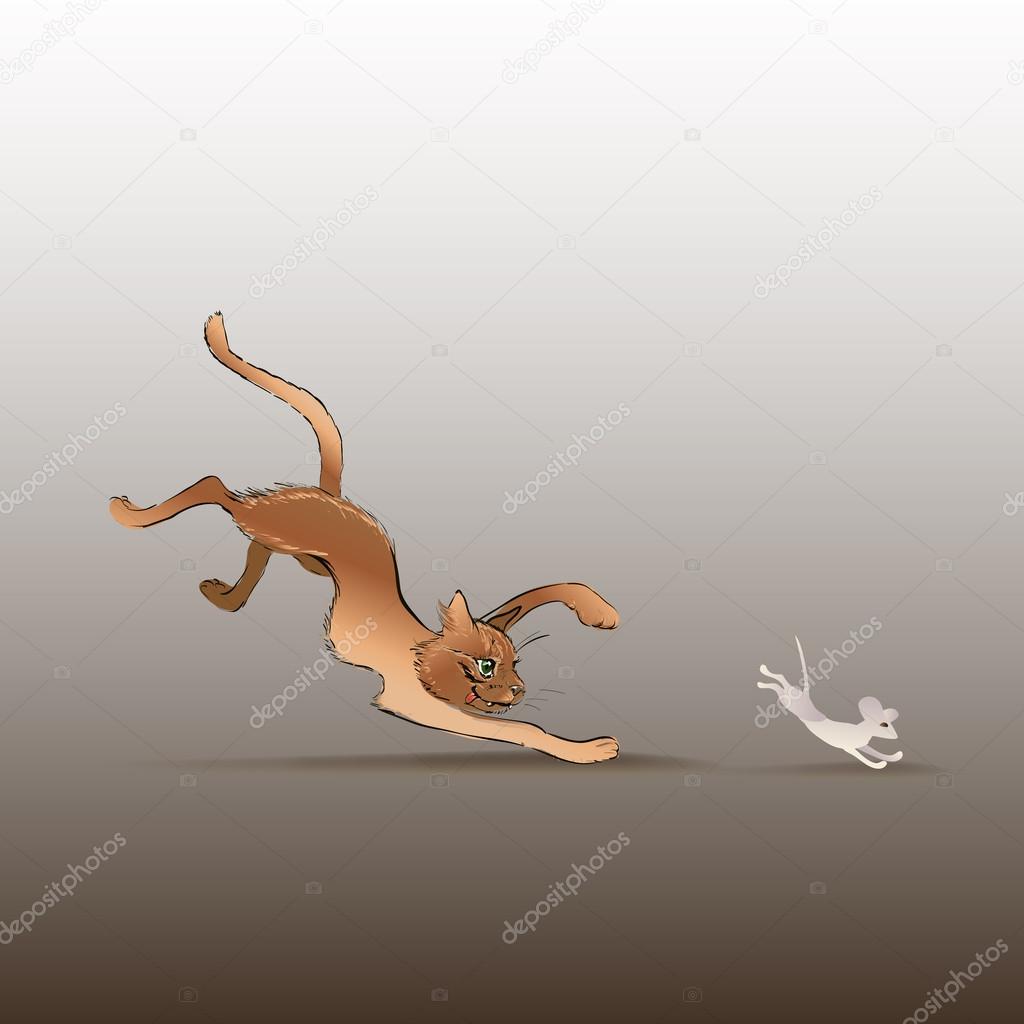 cat chasing a mouse, vector