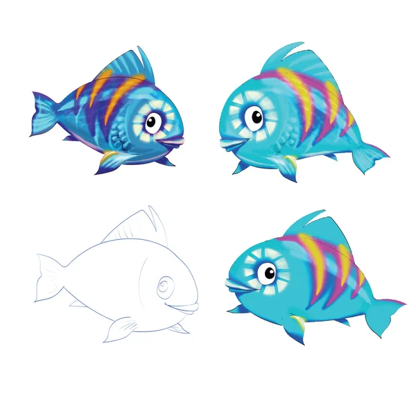 Azul peces vector de dibujos animados — Vector de stock