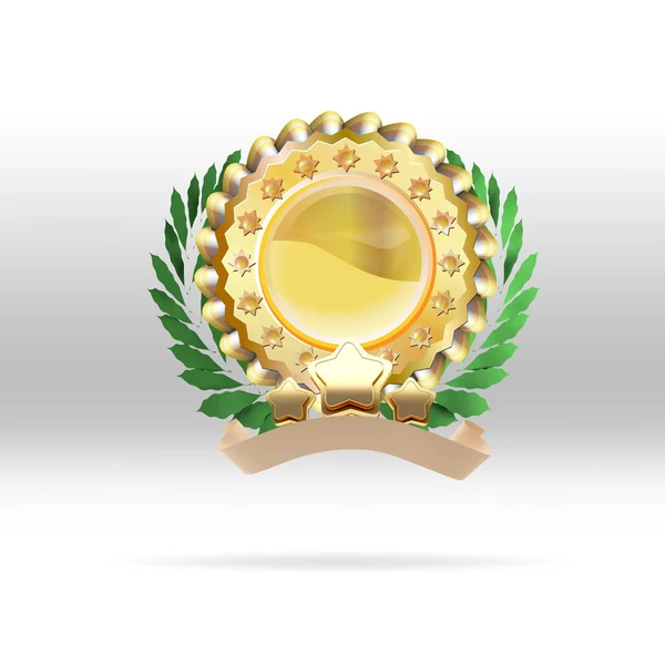 Corona de laurel e ilustración de vectores de cinta de oro — Vector de stock