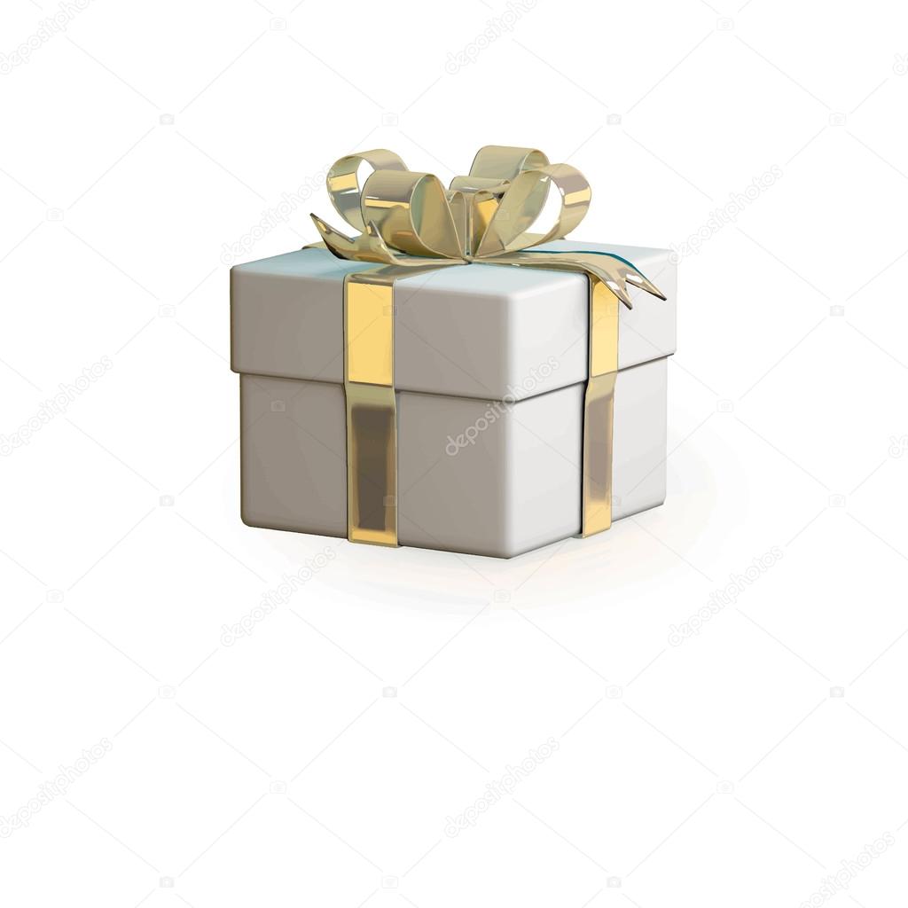 Gift box with gold ribbon, isolated on the white background, cli