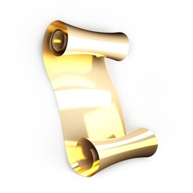 gold paper, scrolls, rolls of paper on a white background with space for text