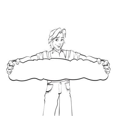 İnşaat işçisi iş giyisi, çalışan bir pla tutar.