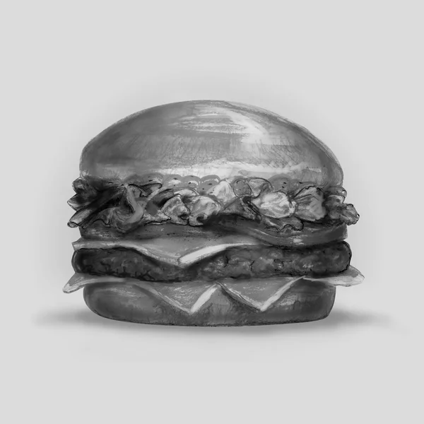 Hamburger, dessiné avec des crayons de couleur, dans le style grunge avec espace pour le texte, style rétro — Photo