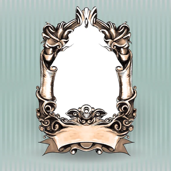 Frame oval vintage baroque flowers vector — Stock Vector