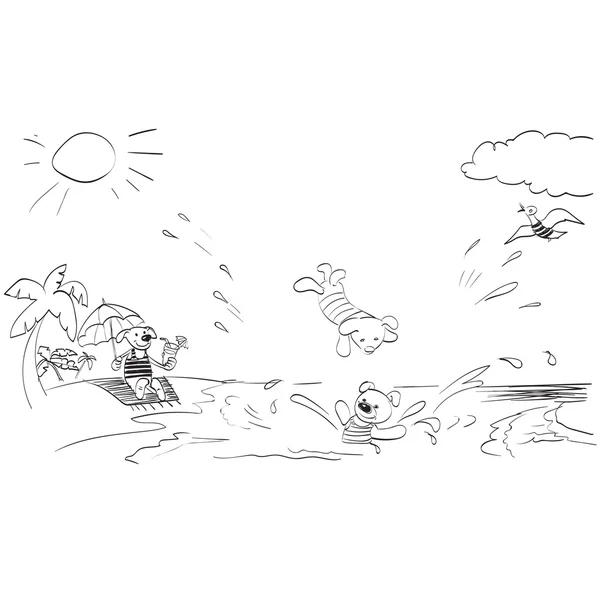 Dogs bathe in the sea vector — Stock Vector