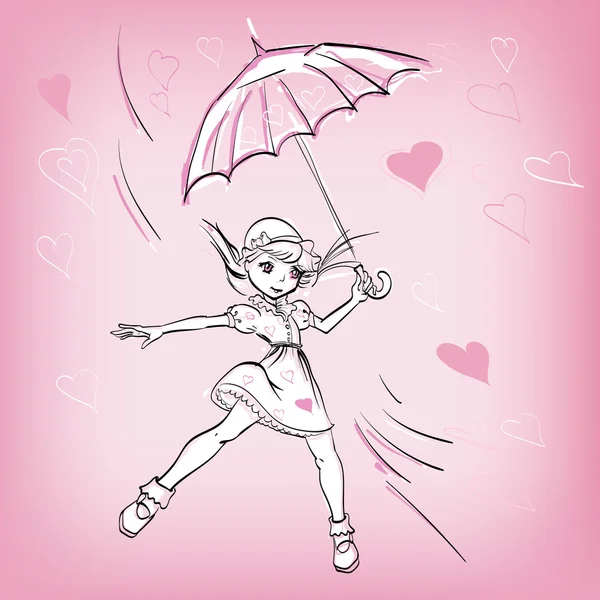 Dívka na deštník — Stockový vektor