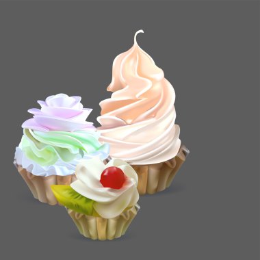 illustration isolated cake basket with cream, vector