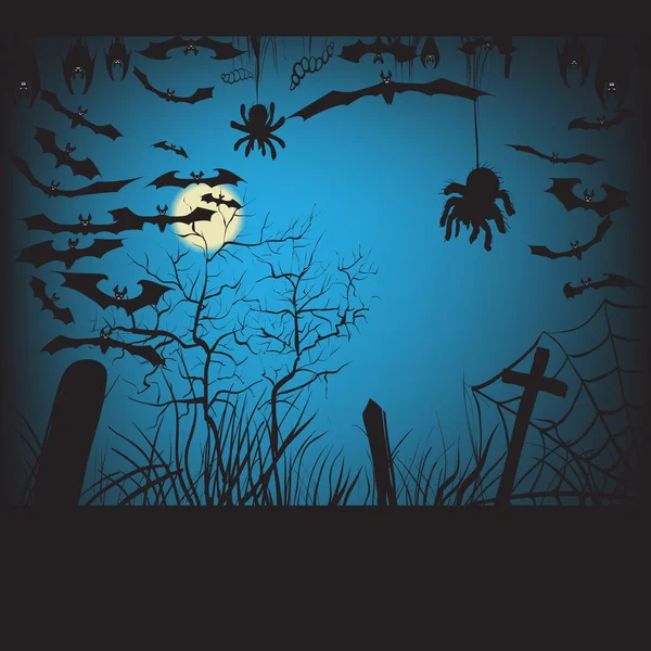 Witch flying into tree decoration Halloween witch on a broomstick flying, silhouette, vector