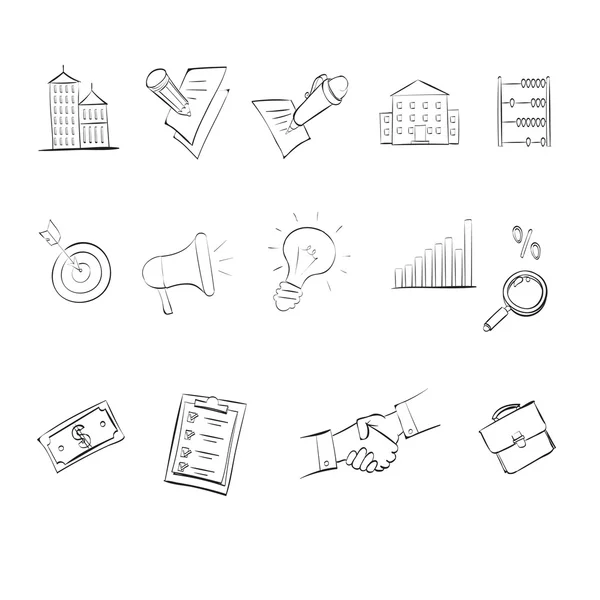 Black and white icons isolated on a white background business portfolio documents the target vector, hand drawn set — Stock Vector