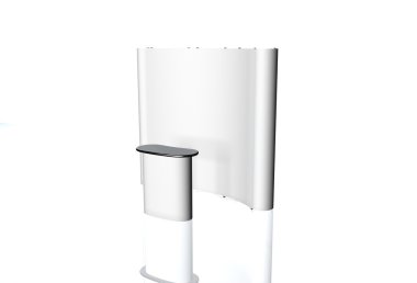 Ticaret Fuar Standı, Fuar Stand yuvarlak, Sergi donatımı 3d render görselleştirme, bir dizi standları, beyaz bir arka plan ile yer metin reklamlar için reklam alanı