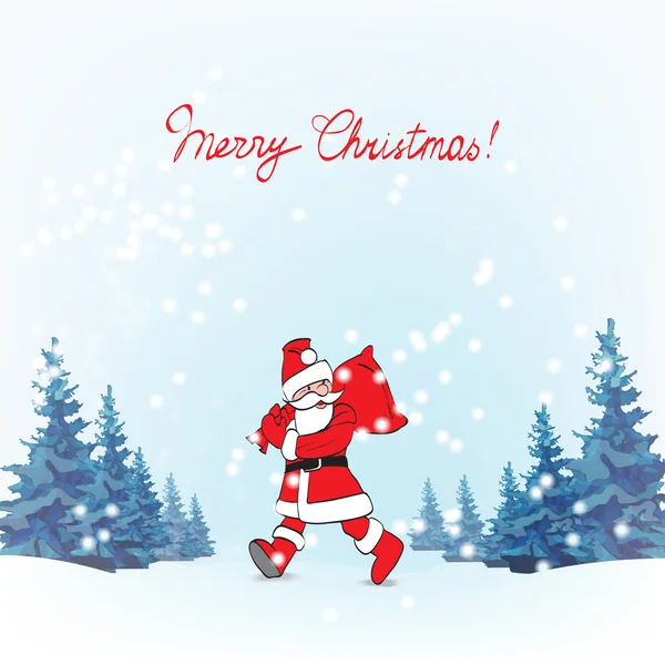 Papai Noel na floresta, saudação, árvores, dormir, inverno, vetor — Vetor de Stock