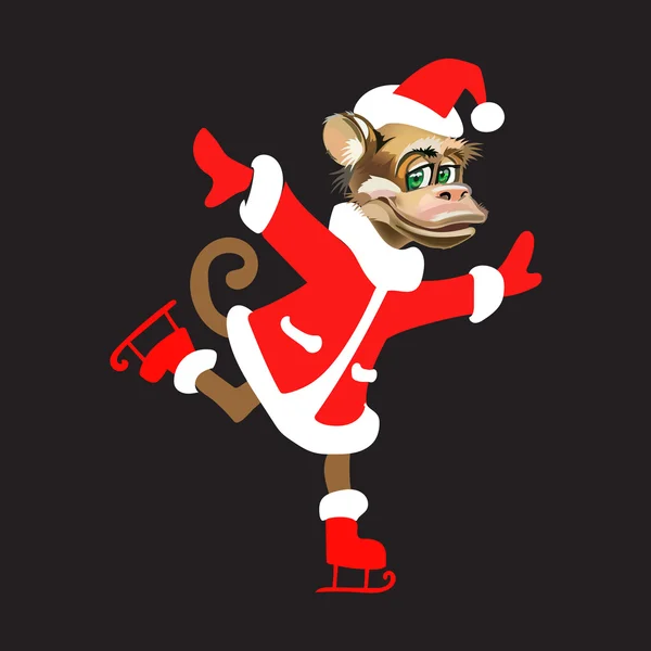 Egy majom egy öltönyt, Santa Claus, korcsolyázás elszigetelt a újév vektor — Stock Vector
