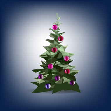 Vektör izole renkli topları ile süslenen Noel ağacı