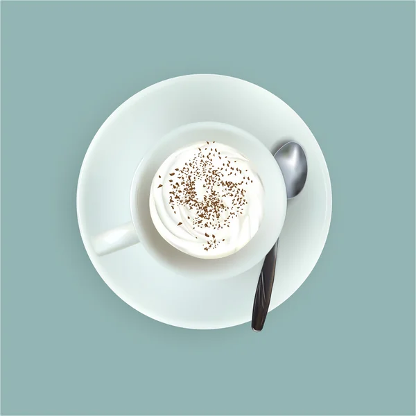 Cup of espresso coffee, top view, saucer, spoon, — Stockový vektor