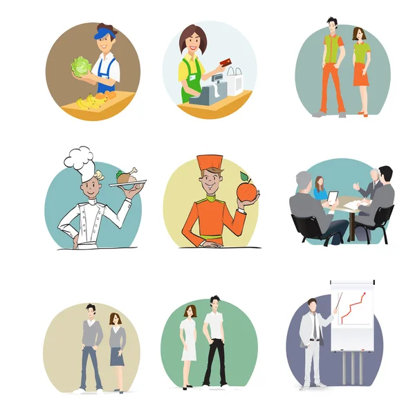 male and female employees in the office, creative people, the staff, the staff, the clothes, cook the seller, cashier, waiter,  vector