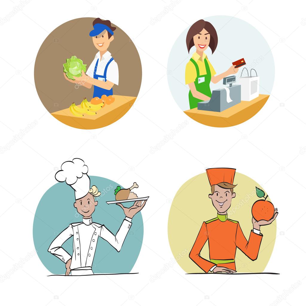 male and female employees in the office, creative people, the staff, the staff, the clothes, cook the seller, cashier, waiter,  vector