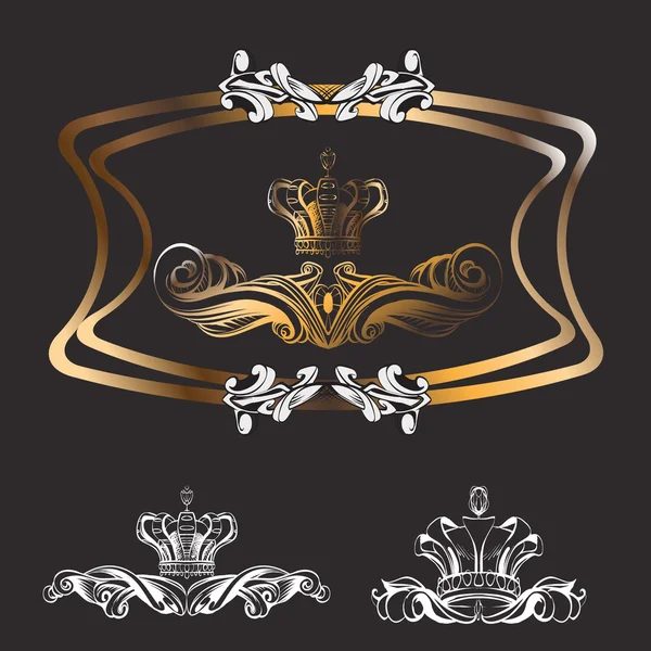 Crown vector, decorative elements in vintage style for decoration layout, framing, for text for advertising, vector illustration, sketch, drawing hands, pen and ink — 스톡 벡터