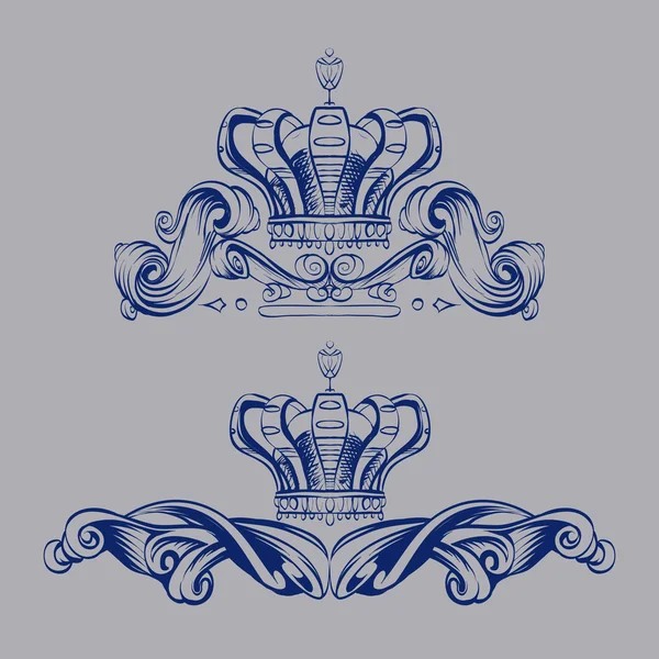 Crown vector, decorative elements in vintage style for decoration layout, framing, for text for advertising, vector illustration, sketch, drawing hands, pen and ink — 스톡 벡터