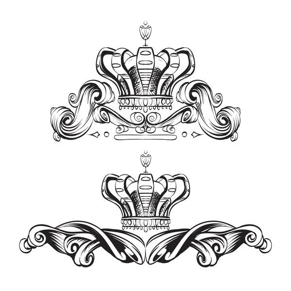 Crown vector, decorative elements in vintage style for decoration layout, framing, for text for advertising, vector illustration, sketch, drawing hands, pen and ink — Διανυσματικό Αρχείο