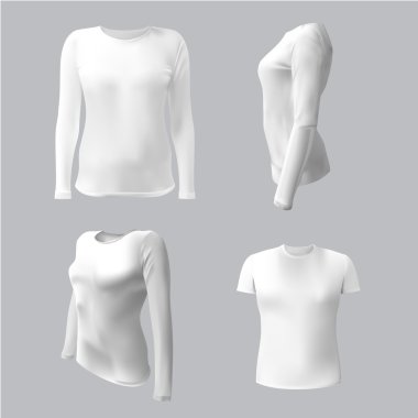 white T-shirt with long sleeves women vector, isolated on white background clipart