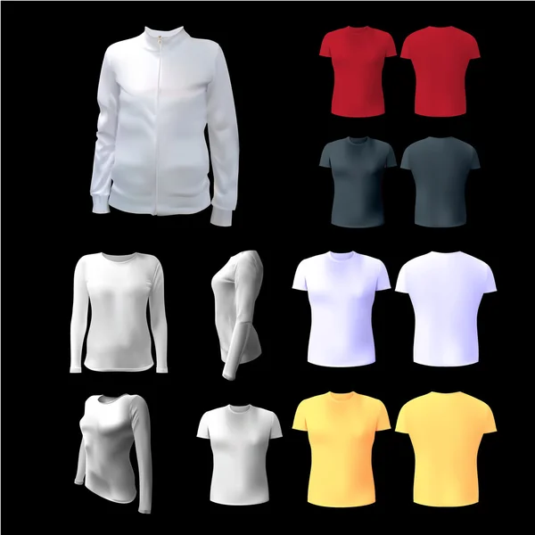 Camiseta blanca para mujer para anunciar, sudadera, blanca, aislada, chaqueta con cremallera para la aplicación del logotipo, ilustración vectorial 3d — Archivo Imágenes Vectoriales