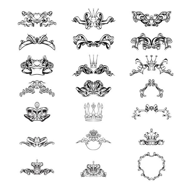 Вектор короны, декоративные элементы в винтажном стиле для оформления макета, обрамления, для текста для рекламы, векторные руки иллюстрации, набор икон — стоковый вектор