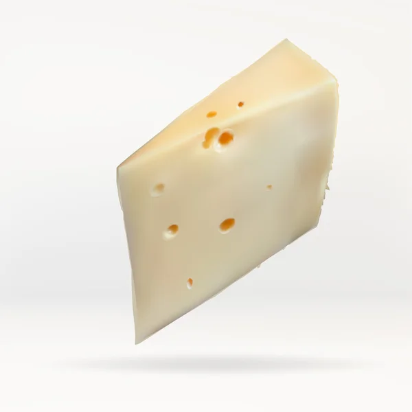 Rodajas de queso, con agujeros cortados, aislados, vector realista sobre un fondo blanco — Vector de stock