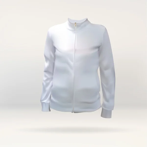 スウェット シャツ、白、分離、ロゴ、3 d ベクトル図では、白い t シャツ長袖女性ベクトルのアプリケーションにファスナー付きジャケット — ストックベクタ