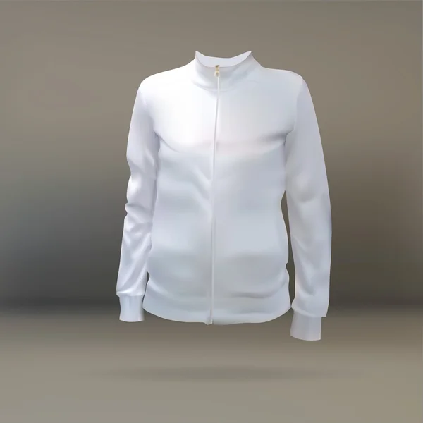 Sudadera, blanco, aislado, chaqueta con una cremallera para la aplicación del logotipo, 3d vector ilustración, camiseta blanca con manga larga vector de las mujeres — Archivo Imágenes Vectoriales