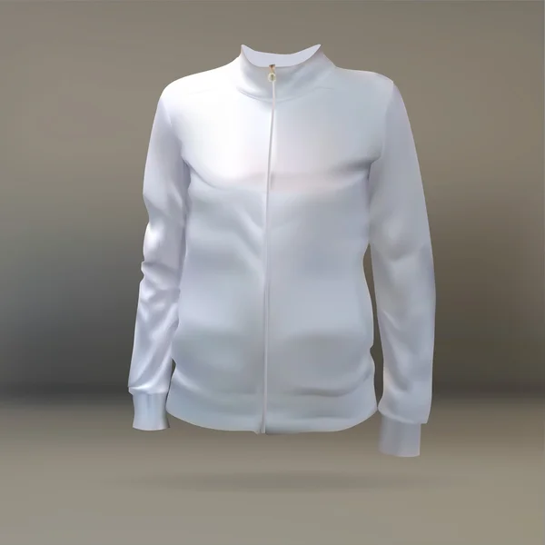 运动衫、 白色的、 孤立的外套带拉链的 logo，3d 矢量图中，白色的 t 恤，用长长的袖子妇女向量应用到 — 图库矢量图片