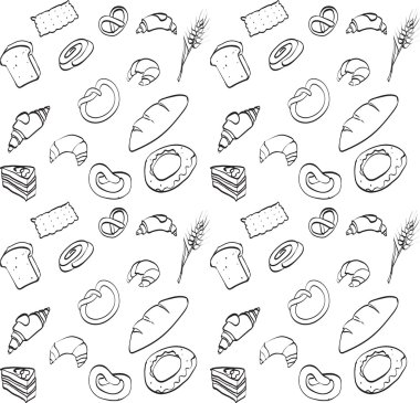 vektör sorunsuz doku, yemek, ekmek somun tatlı çörek kruvasan, cak