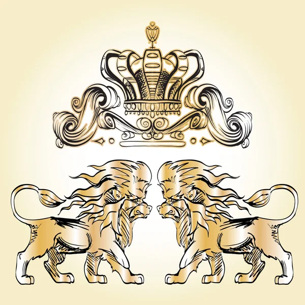 Wappenhintergrund für Logo, Emblem, Löwe und Schildstoff, — Stockvektor
