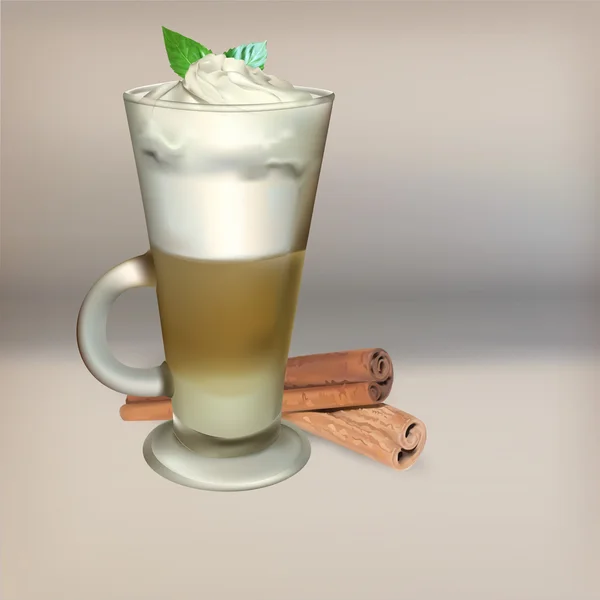 Hohe Glas Tasse Cappuccino mit Schlagsahne gemacht Schichten, iso — Stockvektor