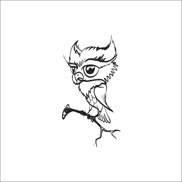 Hibou dessin animé, personnage, vecteur, assis sur une branche un symbole de la connaissance, l'icône — Image vectorielle