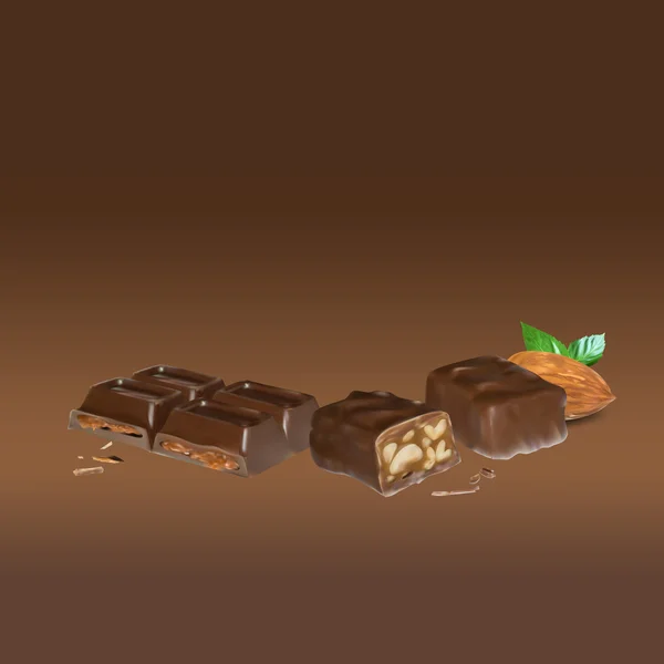 Barra de chocolate canela dentro de relleno, icono, ob vector aislado — Vector de stock