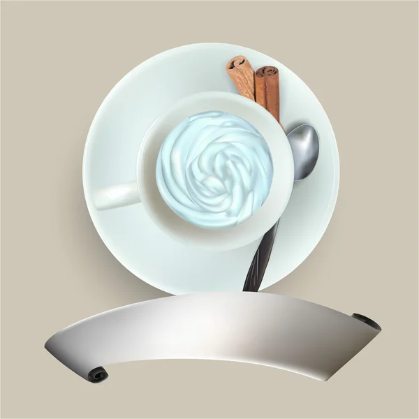 Tasse de café expresso, vue sur le dessus, soucoupe, cuillère, cappuccino unde — Image vectorielle