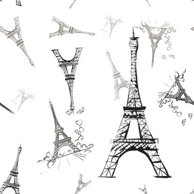 sorunsuz doku tour Eiffel romantik vektör illüstrasyon kalp 