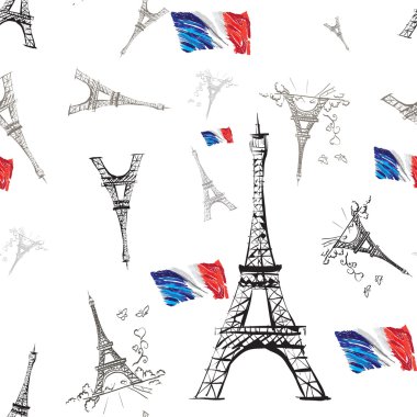 sorunsuz doku tour Eiffel romantik vektör illüstrasyon kalp 