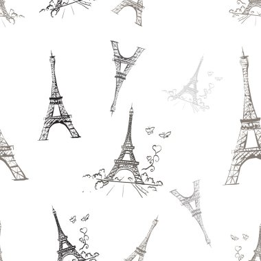 sorunsuz doku tour Eiffel romantik vektör illüstrasyon kalp 