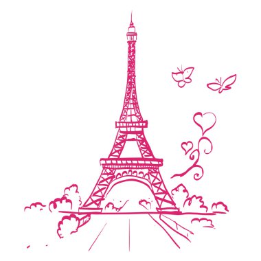 Tour Eiffel romantik vektör çizim kalpli çerçeve