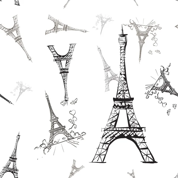 Επαναλαμβανόμενες υφές tour Eiffel ρομαντικά διανυσματικά εικονογράφηση καρδιά — Διανυσματικό Αρχείο