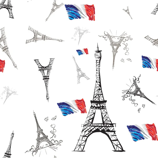 Sorunsuz doku tour Eiffel romantik vektör illüstrasyon kalp — Stok Vektör