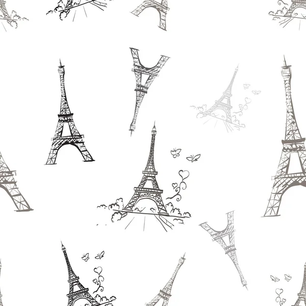 Textura sem costura tour Eiffel romântico vetor ilustração coração — Vetor de Stock