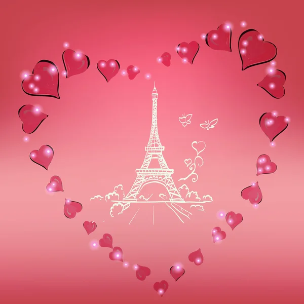 Torre Eiffel romantico cuore cornice vettoriale illustrazione — Vettoriale Stock