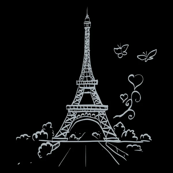 Εικονογράφηση φορέας πλαίσιο ρομαντική καρδιά πύργο του Άιφελ — Διανυσματικό Αρχείο