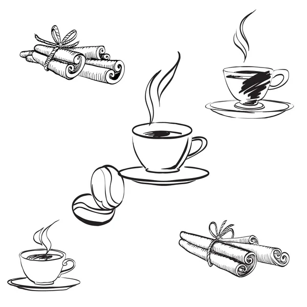 Kaneel, koffie, inkt borstel geïsoleerde vector tekening — Stockvector