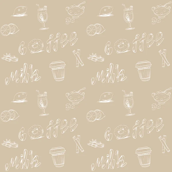 Cannelle, café, encre dessin brosse isolé vecteur sans couture tex — Image vectorielle