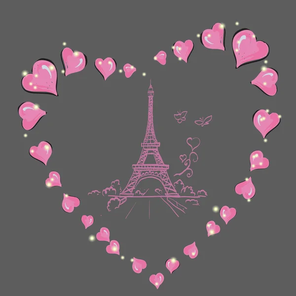 Eiffel toren romantische hart frame vectorillustratie — Stockvector