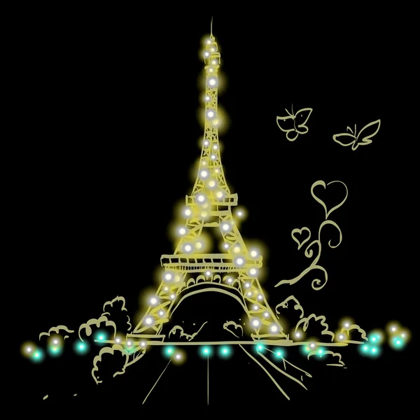 Eiffel torony romantikus szív képkeret vektoros illusztráció — Stock Vector
