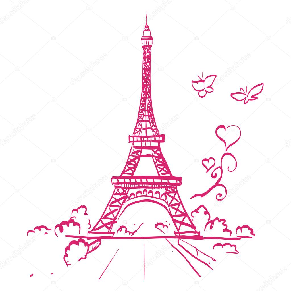 tour Eiffel romantic vector illustration heart frame